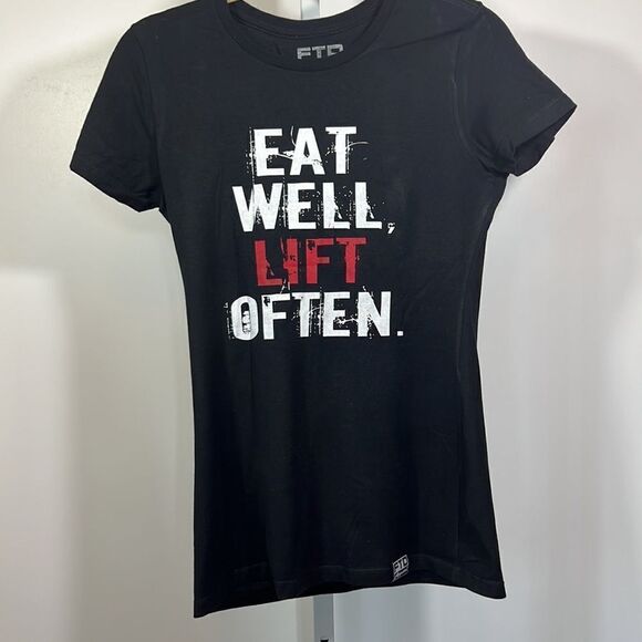 FTD APPAREL Women’s Eat Well Lift Often Cotton Tee Shirt Black Size Medium - Picture 2 of 6